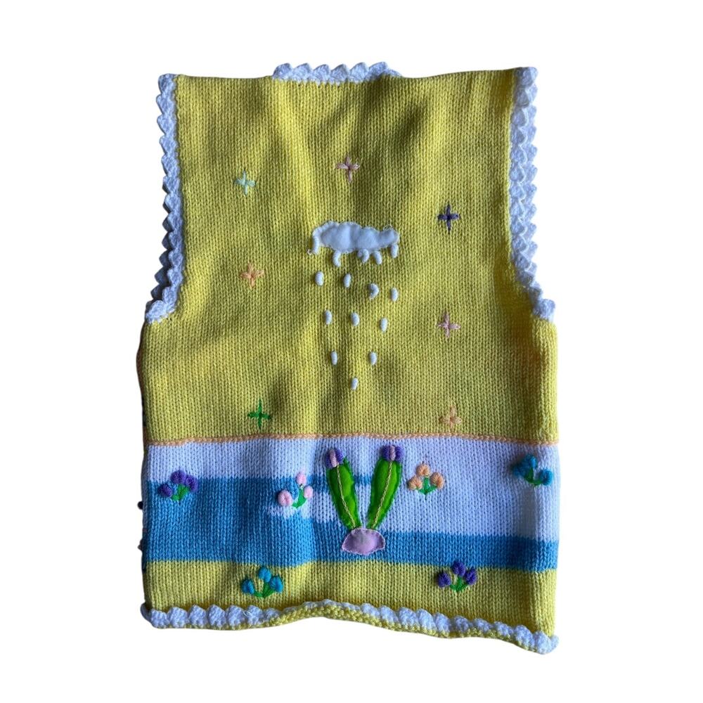 Kids Girl Vintage Embroidered Spring Cactus Llama Knitted Vest Yellow Size 5T - Picture 6 of 6